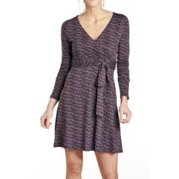 Toad&Co Dresses & Skirts - Toad&Co Long Sleeve Cue Wrap Dress Large Floral Blue Rust Comfy Side Pockets